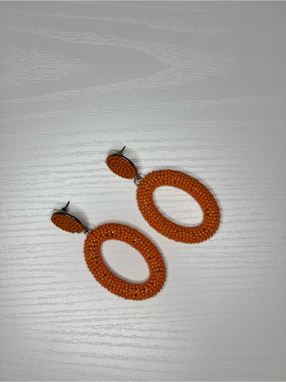 Fashion Nova Bright Orange Beaded Oval Drop Statement Earrings - Picture 2 of 5